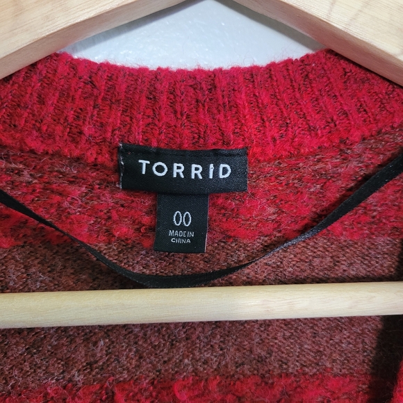 TORRID Womens Red Ombre Stripe Button Front Knit Cardigan - Size 00 - Picture 3 of 9